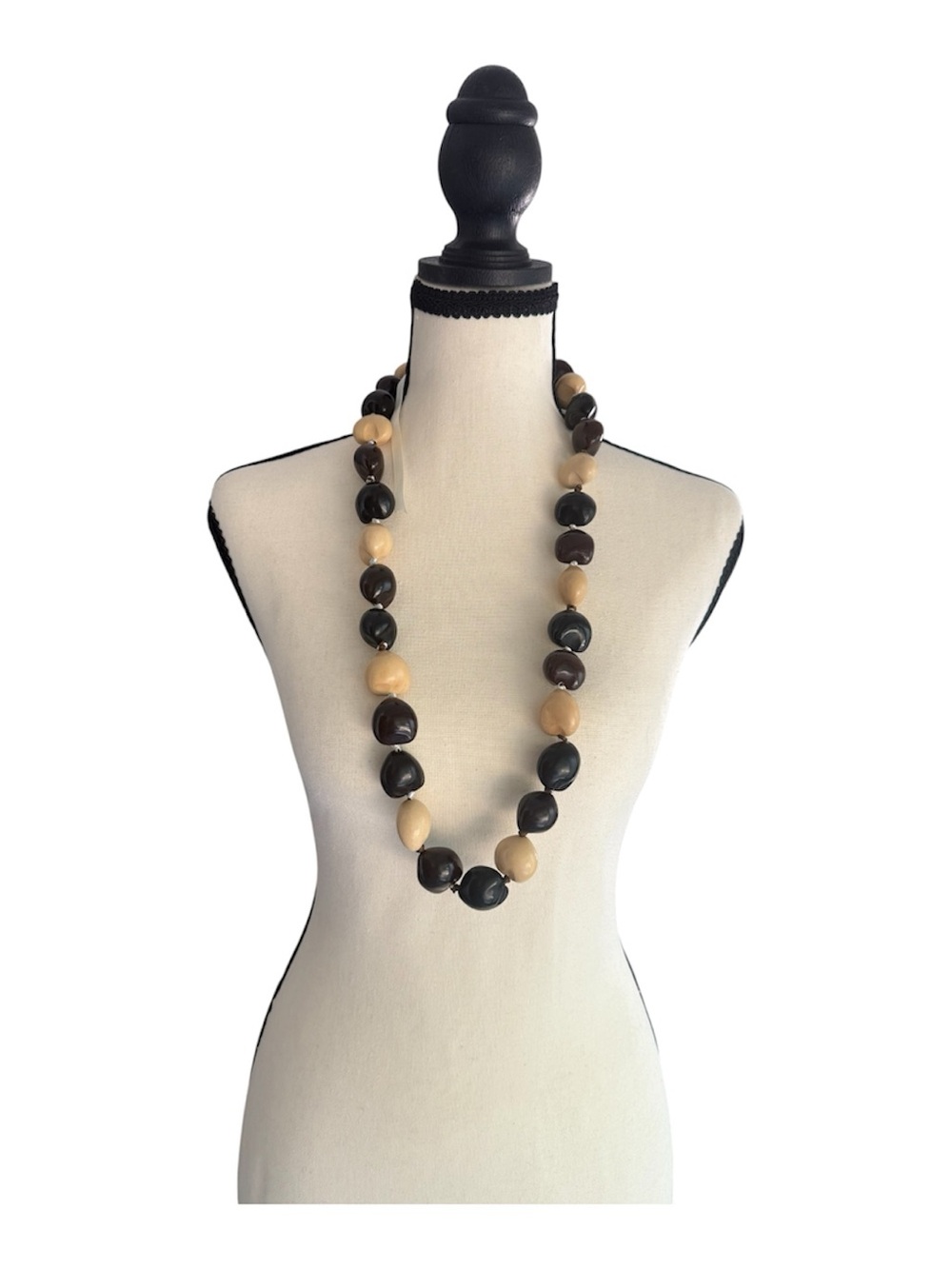 Chunky Two-Tone Brown and Beige Beaded Necklace- Vintage Hawaiian